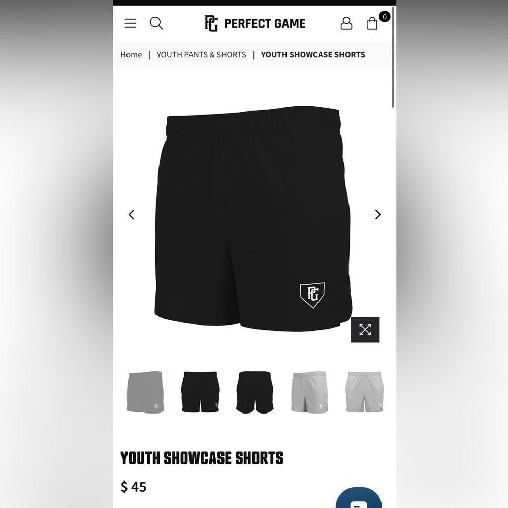 Perfect Game (Baseball Brand) Youth Showcase Shorts (YXL) Black